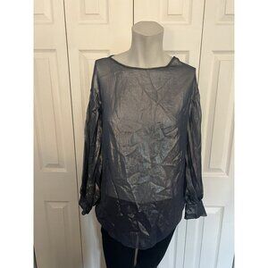 Siste's Navy Blue Sheer Metallic Blouse Size XS